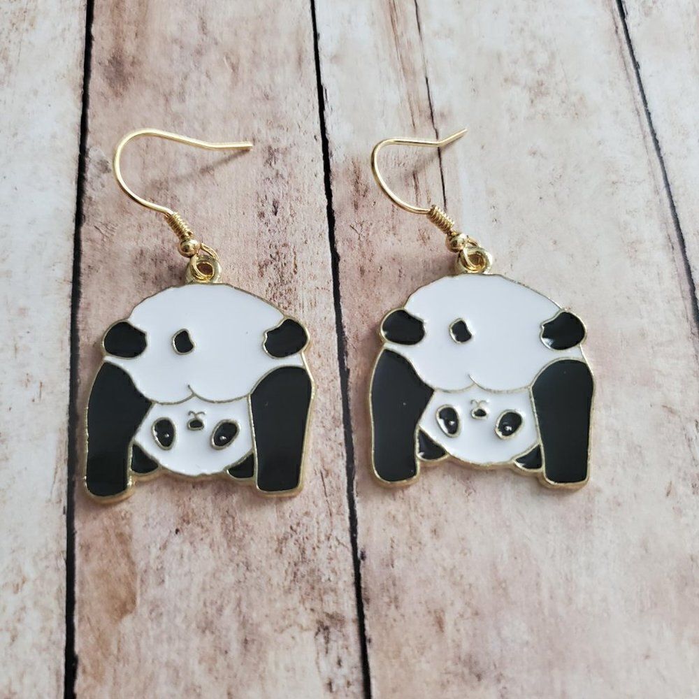 Gold Panda Earrings, Wildlife Jewelry